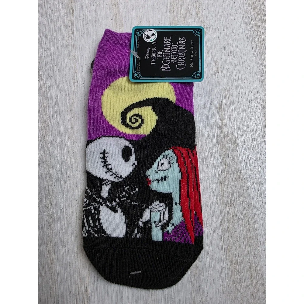 Disney Nightmare Before Christmas Jack Sally No-Show Socks Purple Goth NWT